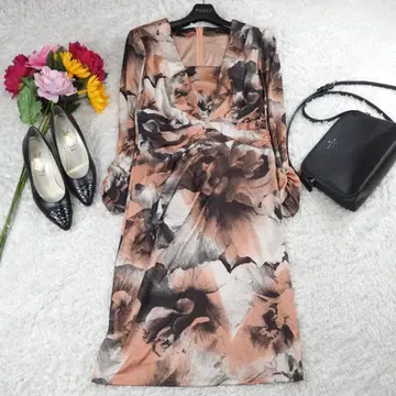 G1101*MATERIA 마테리아 A라인 꽃무늬 원피스 오렌지 블랙