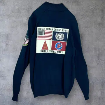 아비렉스 풀 집업 니트 블루종 빅 와펜 네이비 L