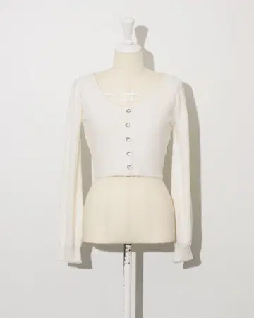 pium 리본 테이프 하트 버튼 마쉬멜로우 니트