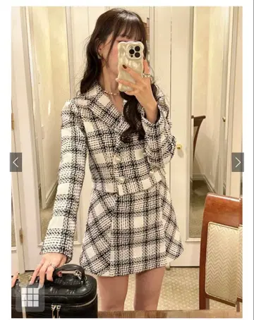 GRL 숏 기장 자켓 & 미니 스커트 체크 무늬 트위드 셋업