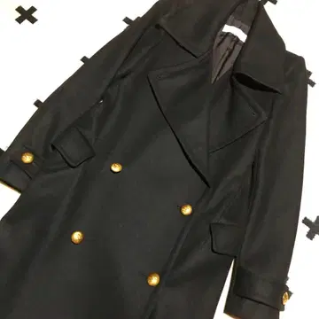 르쉘블루 블랙 더블 브레스트 코트 울 100%