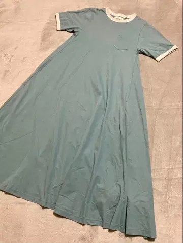 [ 빔즈 보이즈 ] 반팔 롱 원피스 파랑 포켓 부착 크루넥