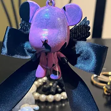 베어 아트 핑크 라메 날개 리본 키링 유체 베어