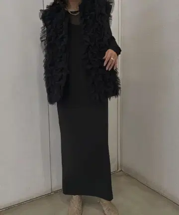 Ameri I LINE TULLE VEST SET DRESS 블랙 S