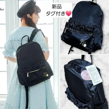 택 포함 새상품 아오키 미사코 럭색 블랙 시마무라 프릴 블랙 리본