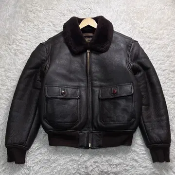 새상품급 모건 G-1 리얼 무스탕 램 가죽 플라이트 자켓 리브 L
