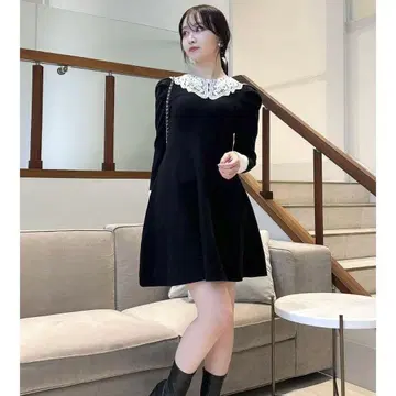 dazzlin 레이스 스칼라 플레어 원피스 블랙