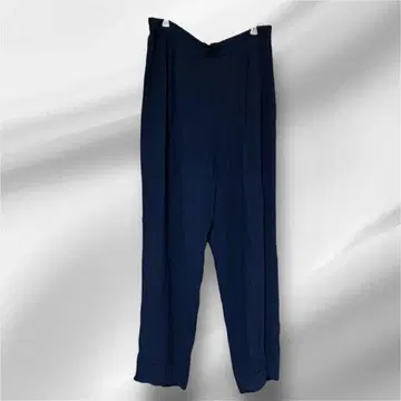 네이비 폴리에스테르 와이드 팬츠 오피스 허리밴딩 지퍼