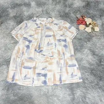 DRESKIP 드레스킵 ( L ) 반팔 블라우스 아트 프린트 골드 버튼