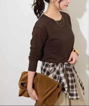 시어 크루넥 롱 T셔츠 브라운