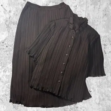 [ 플리츠 셋업 ] 블라우스 x 롱 스커트 상하의 세트 프릴 넥