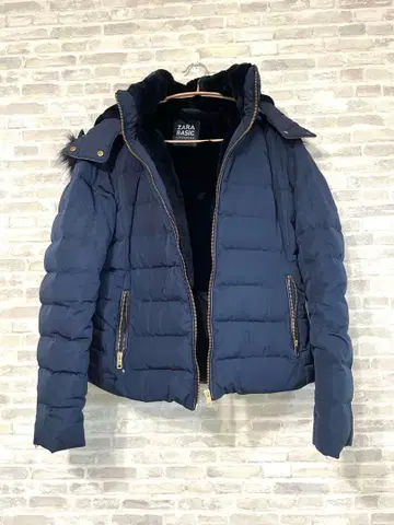 ZARA 퍼 다운 자켓 네이비