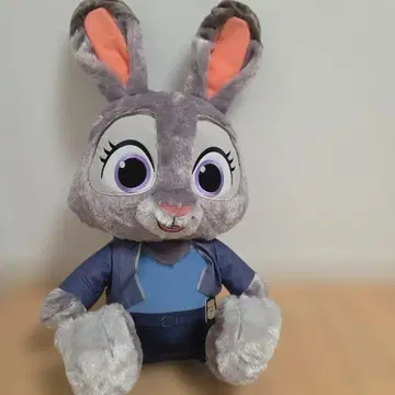 토끼 봉제 인형 그레이 파란 옷