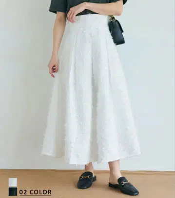 BASEMENT 프린지 플레어 스커트 화이트 SP 사이즈