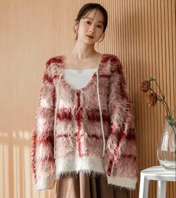 [ mideal ] 체크 셰기 니트 풀오버