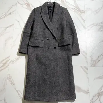 컨디션 최상 최근 자라 체스터 코트 맥시 길이 헤링본 더블 브레스트 M