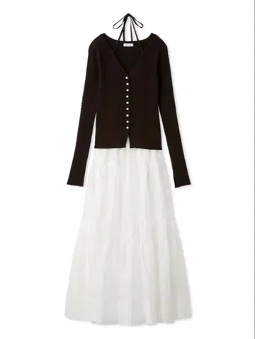 FRAY I.D 리브 가디건 캉캉 스커트 셋업 브라운 0