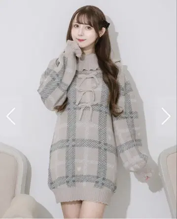 pium 그레이 계열 체크 니트 원피스 하이넥