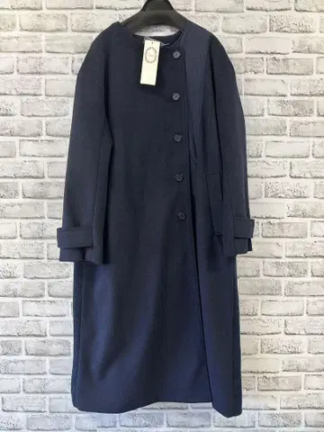 네이비 롱 코트 울 혼방