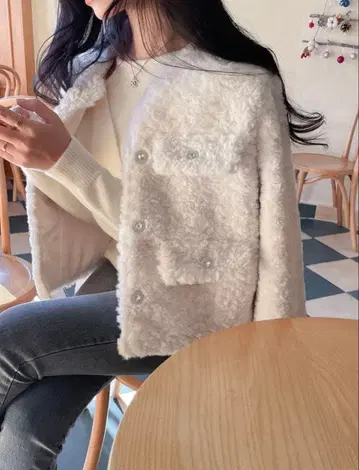 secon'de secon 화이트 보아 자켓