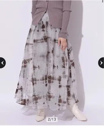 마이 스트라다 그라데 체크 플로키 스커트 핑크 베이지 S