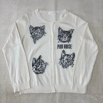 [새상품급] PINK HOUSE 핑크하우스 서재의 고양이들 가디건 화이트