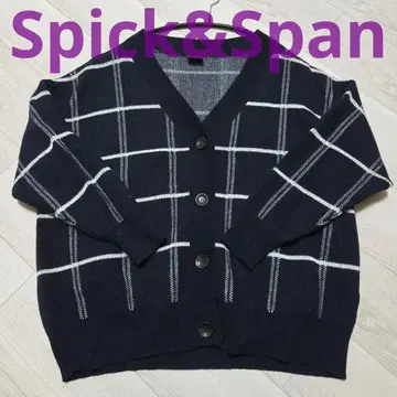 익명 배송 스픽 앤 스팬 네이비 체크 무늬 니트 가디건