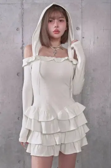 Darich 볼륨 프릴 리브 미니 원피스 FL