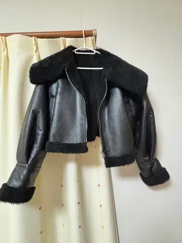보아 부착 가죽 자켓 F 사이즈 블랙