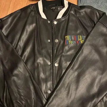 re730 블랙 가죽 바시티 자켓 L