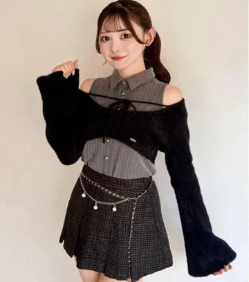 노마에 셔츠 레이어드 샤기 니트