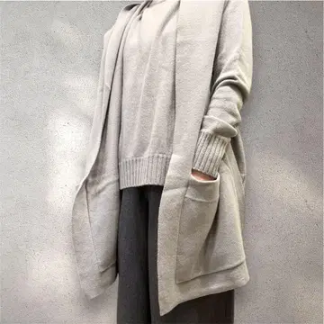 캐시미어 100% 스웨터 후디 스톨 세트 프렌치 그레이