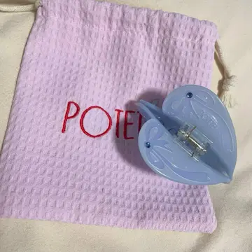 POTETE 리본 하트 클립 스카이블루 와플 파우치 포함