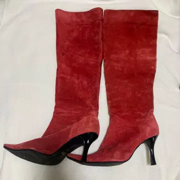 빨간색 스웨이드 롱 부츠 높은 힐 M 사이즈 산타 코스프레 산타 코스