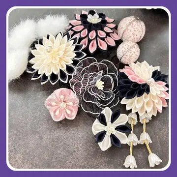 머리 장식 블랙 핑크 화이트 흔들리는 츠마미자이쿠