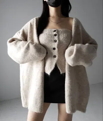 me+em select 니트 버튼 뷔스티에 + 롱 가디건 세트