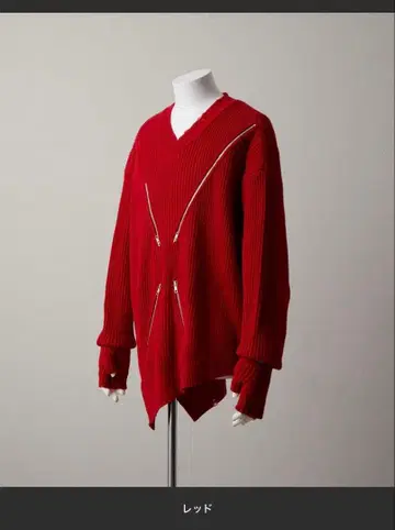 [ GRANCY ] 지퍼 디자인 비대칭 니트 레드 S 사이즈
