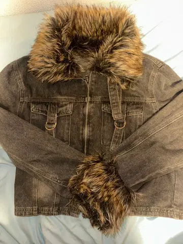 퍼 달린 데님 자켓 그레이 그런지 y2k