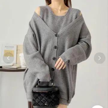 Chico 멜란지 루즈 가디건+탱크 니트 원피스 세트