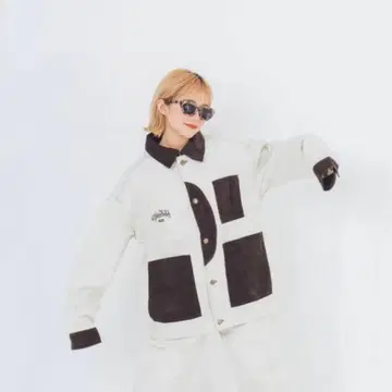 wudge boy corduroy patch 화이트 데님 자켓