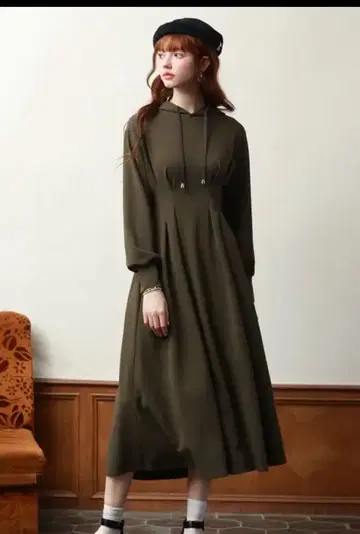 세존드파피용 후드티 원피스 카키