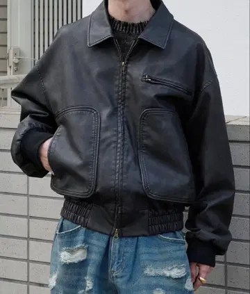 perush 가죽 블루종 플라이트 재킷