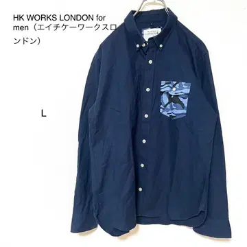 [에이치케이웍스런던] 네이비 캐주얼 셔츠 포켓 카모플라쥬 L