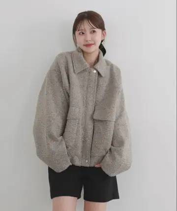 lian 스탠 칼라 컬 샤기 블루종