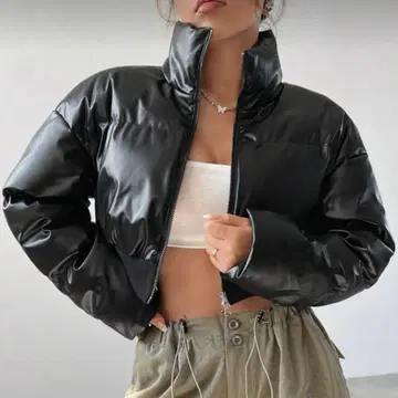 인조 가죽 다운 자켓 숏 블랙