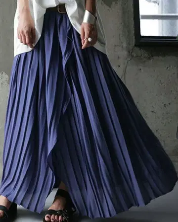 안티카 플리츠 롱 스커트 단종 컬러