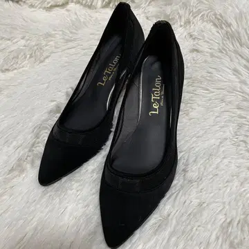 (새상품급) Le Talon 블랙 스틸레토 펌프스 메쉬 스웨이드