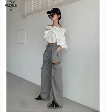 FictionTokyo 사이드컷 턱 팬츠 그레이