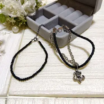 블랙 스피넬 & 체인 팔찌