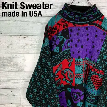 USA제 레트로 하이넥 모크넥 올 패턴 아크릴 소재 니트 스웨터